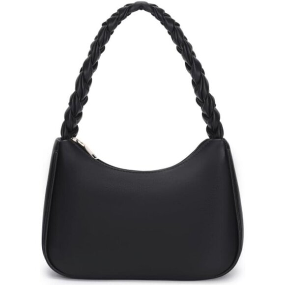 Handbags - Women’s Braid Black Cute Hobo Tote Handbag Mini Clutch Purse with Zipper Closure